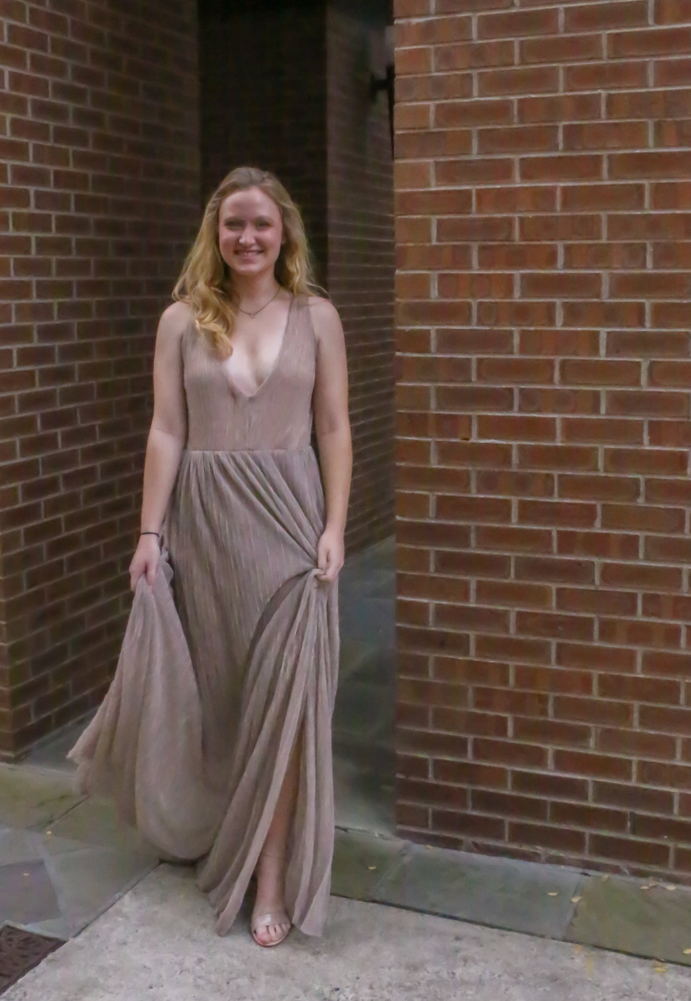 Nude Multi-Pleated Dress